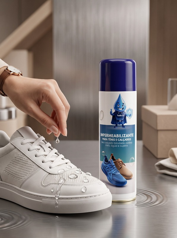 Água sobre tênis protegido com produto TUDO Q